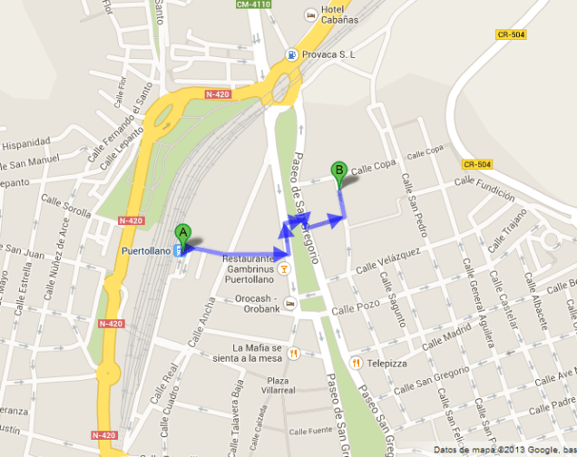 Plano para llegar a la UNED de Puertollano desde estación AVE