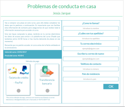 curso problemas de conducta en casa de Jesús Jarque, inscripción