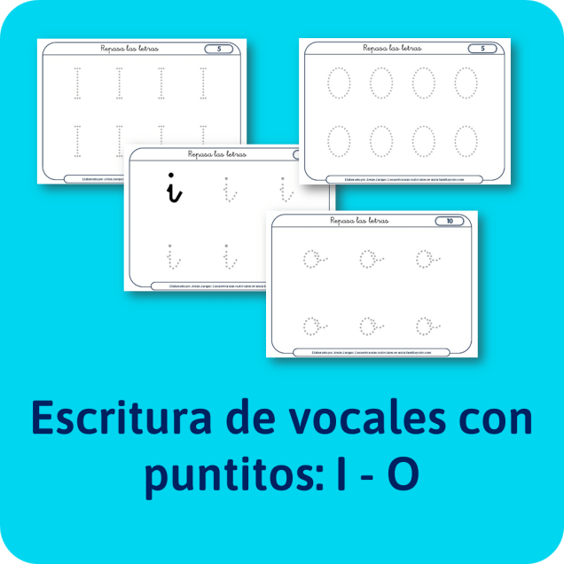 Fichas para aprender a escribir las vocales. Para descargar e imprimir gratis. De Jesús Jarque.