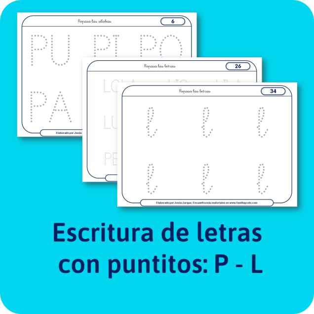 Fichas para aprender a escribir las letras: P y L. Para descargar e imprimir gratis. De Jesús Jarque.