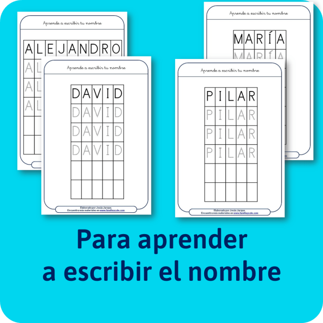 Fichas para aprender a escribir el nombre. Para descargar gratis e imprimir. Fichas de Jesús Jarque.