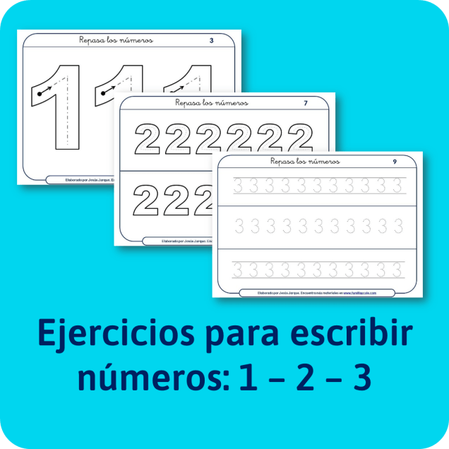 Fichas para aprender a escribir los números: 1-2-3. Para descargar e imprimir gratis. De Jesús Jarque.