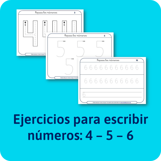 Fichas para aprender a escribir los números: 4-5-6. Para descargar e imprimir gratis. De Jesús Jarque.