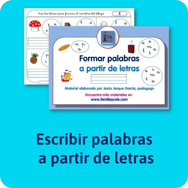 Fichas para escribir palabras a partir de letras. Para descargar gratis; de Jesús Jarque