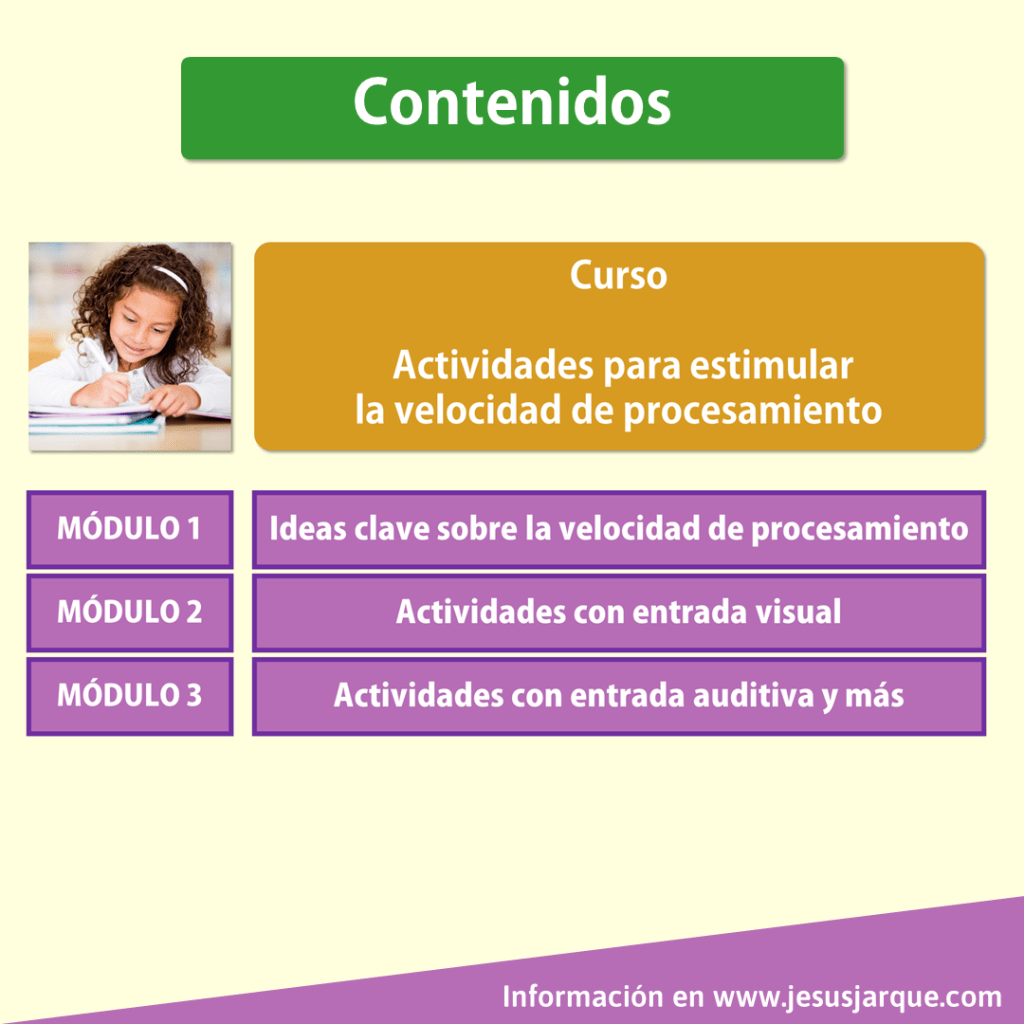 Contenidos del curso on line sobre actividades para estimular la velocidad de procesamiento: impartido por Jesús Jarque. 