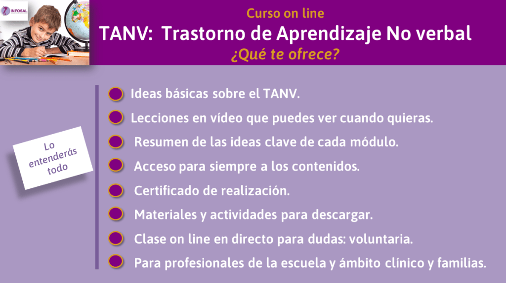 Lo que ofrece el Curso on line sobre el Trastorno de Aprendizaje No Verbal, de Jesús Jarque