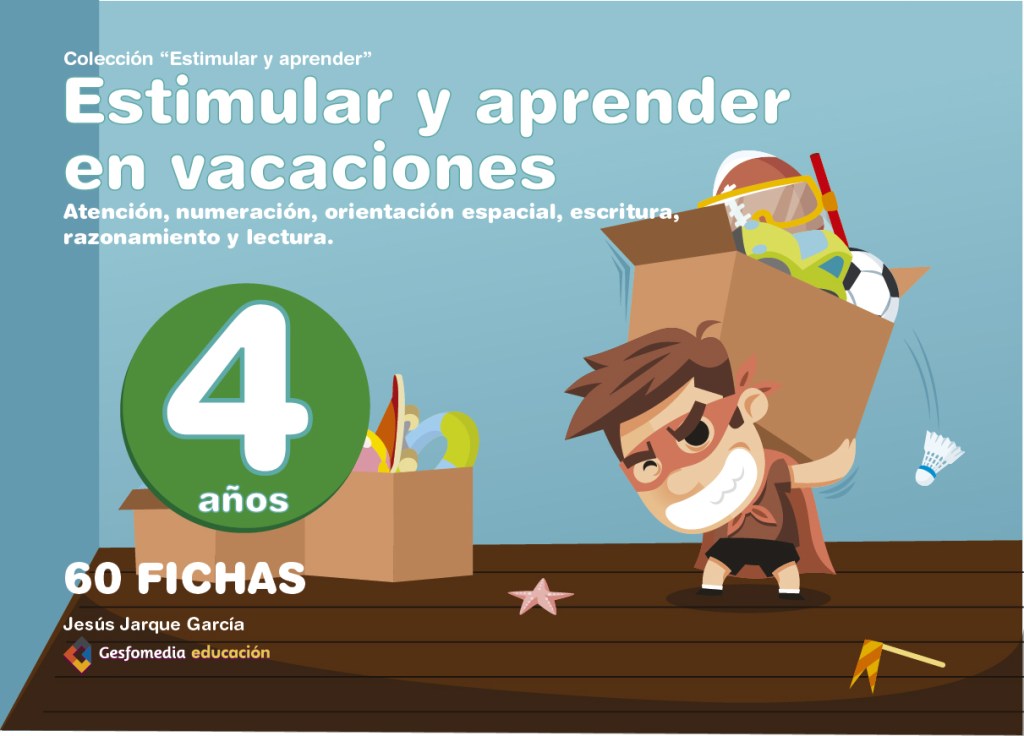 Cuaderno de vacaciones para 4 años de Jesús Jarque y editado por Gesfomedia Educación.
Estimula la atención, numeración, orientación espacial. escritura, razonamiento y lectura.